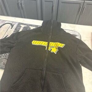 SHEIN Black Bomber Jacket with Yellow Graphic